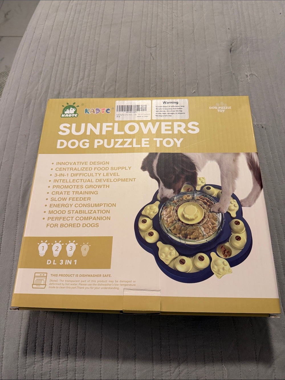ADT Sunflowers Dog Puzzle Toy - Yellow and Blue